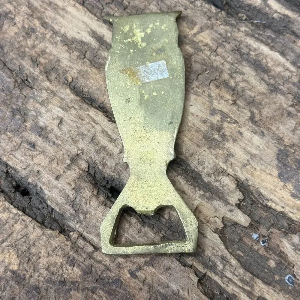 Vintage Solid Brass Owl Figural Bottle Opener Barware 4